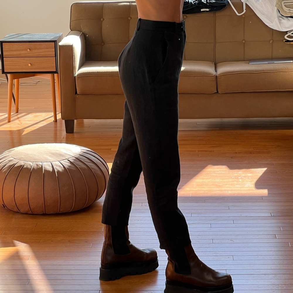 Beatrice Valenzuela black linen pants waist 25 high rise heavy weight linen